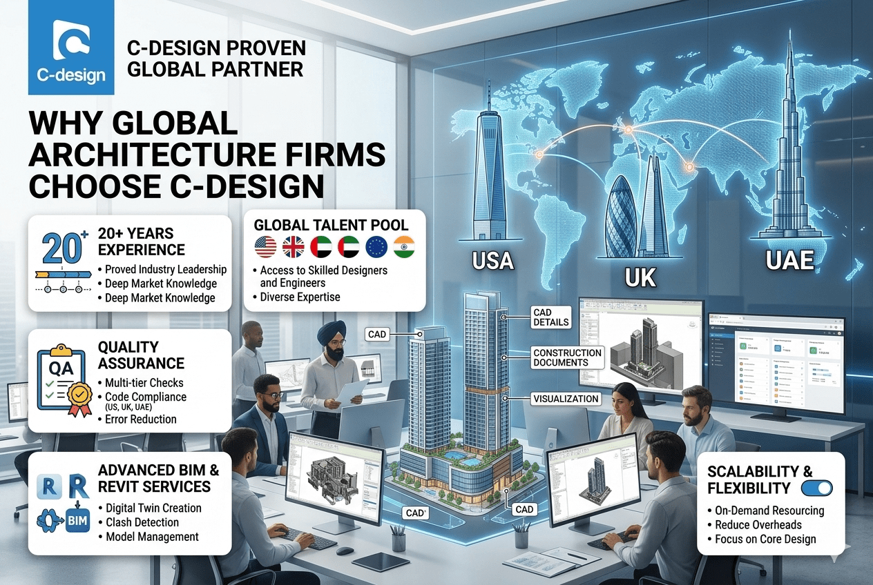 Why US, UK & UAE Firms Choose C-Design for Outsourcing Architecture Drafting